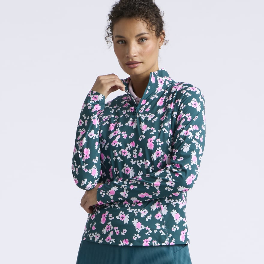 BLOSSOM SILKY TECH NYLON 1/4 ZIP PULLOVER in MARINE TEAL - Alternate Image 2