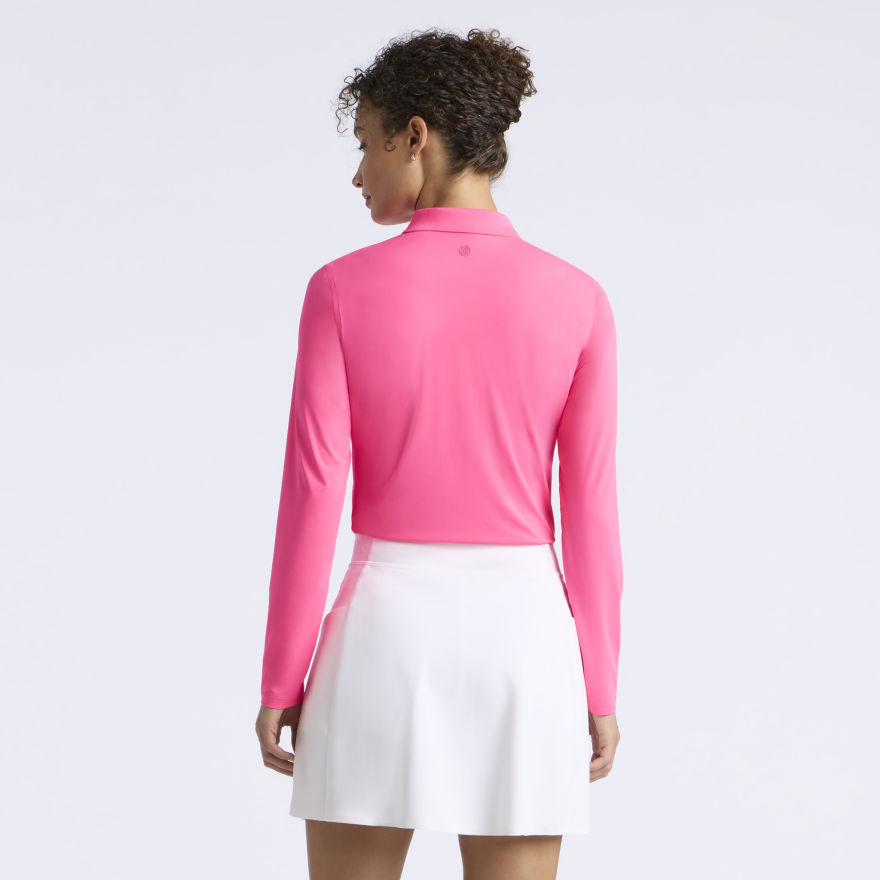 SILKY TECH NYLON LONG SLEEVE ZIP POLO in KNOCKOUT PINK - Alternate Image 3