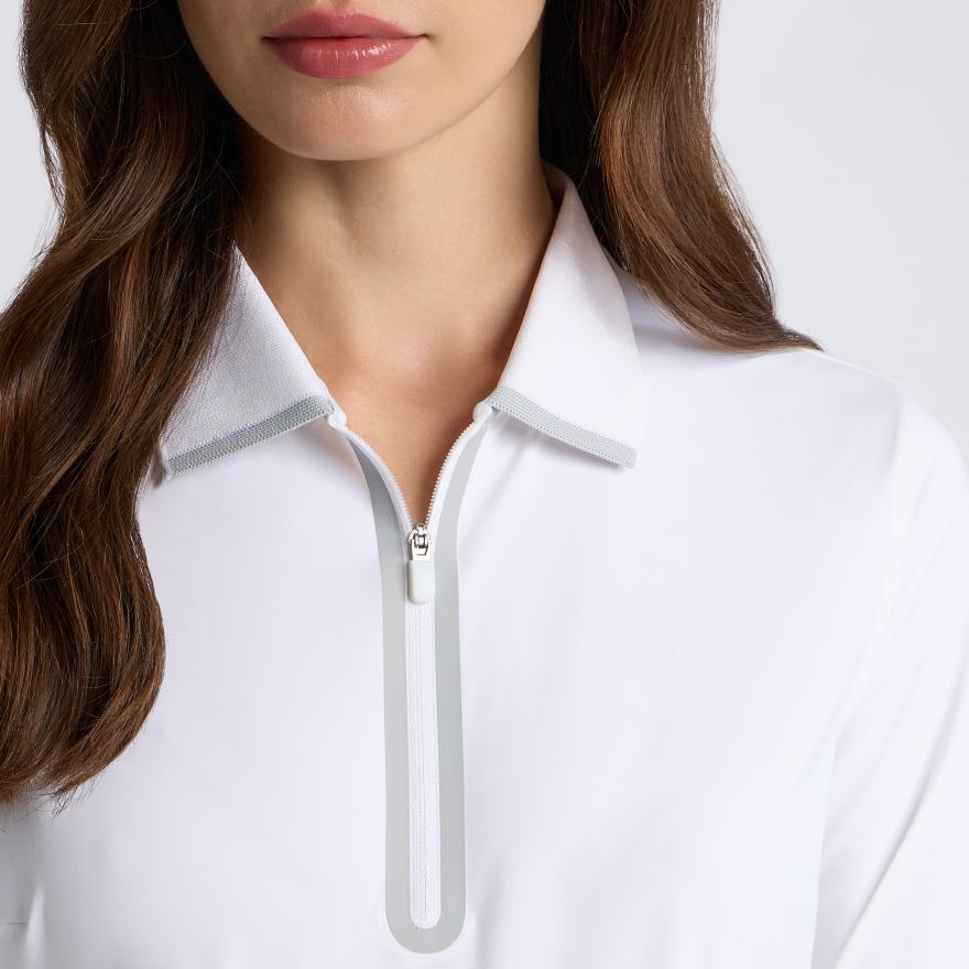 SILKY TECH NYLON LONG SLEEVE ZIP POLO in Snow - Alternate Image 4
