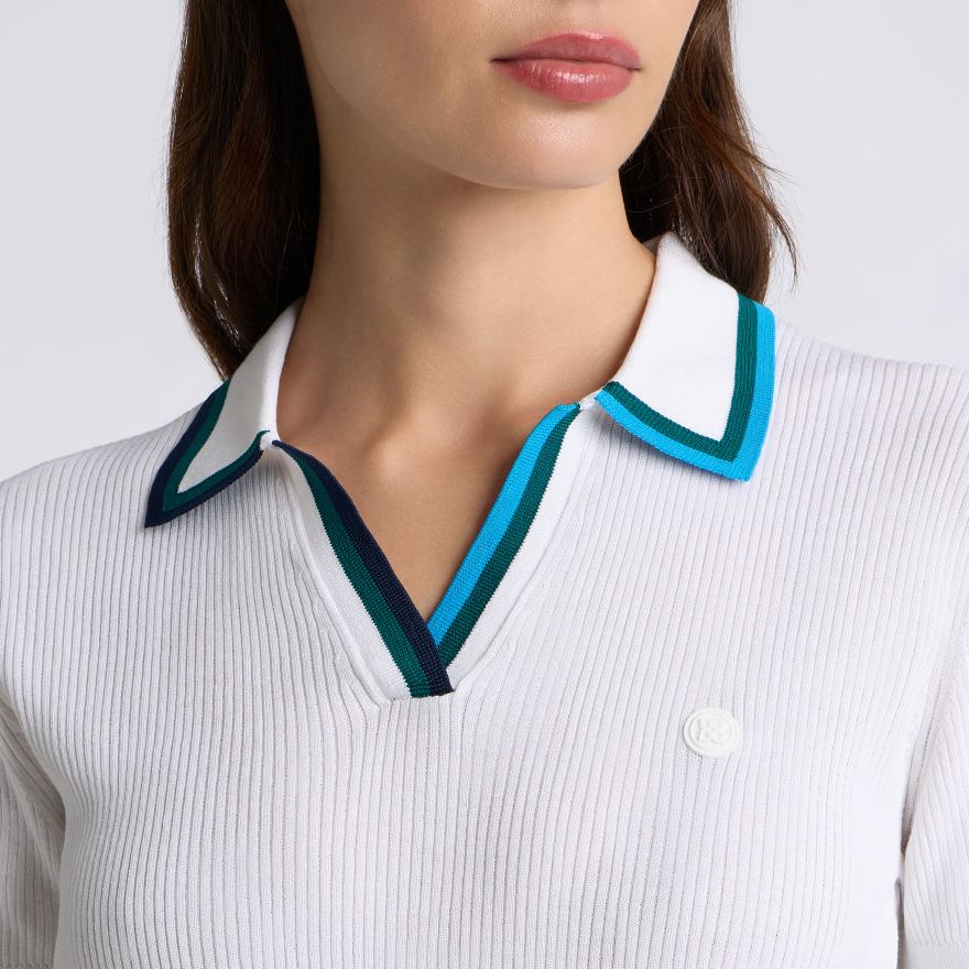 JOHNNY COLLAR COTTON BLEND RIB POLO in SNOW / MARINE TEAL - Alternate Image 4