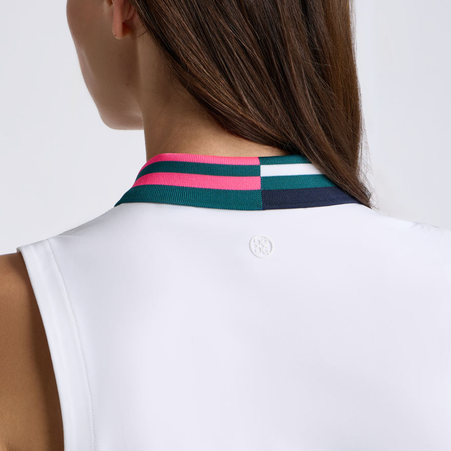 STRETCH NYLON INTERLOCK SLEEVELESS POLO in Snow - Alternate Image 5