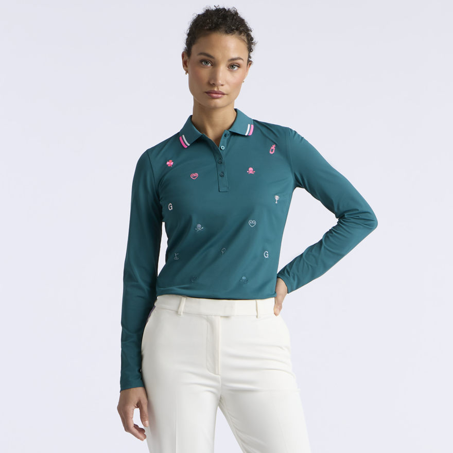ICON EMBROIDERED TECH PIQUÉ LONG SLEEVE POLO | WOMEN'S POLO SHIRTS