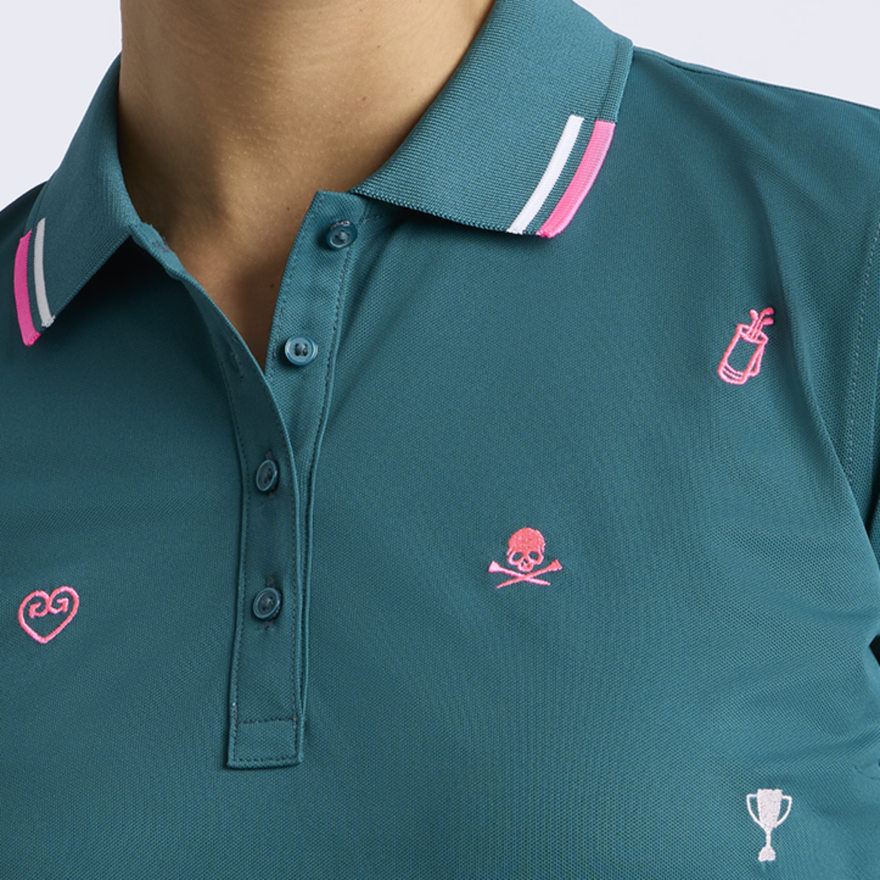 ICON EMBROIDERED TECH PIQU&Eacute; LONG SLEEVE POLO in MARINE TEAL - Alternate Image 4