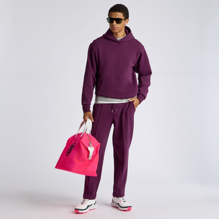COTTON BLEND SCUBA HOODIE in DARK PLUM - Alternate Image 1
