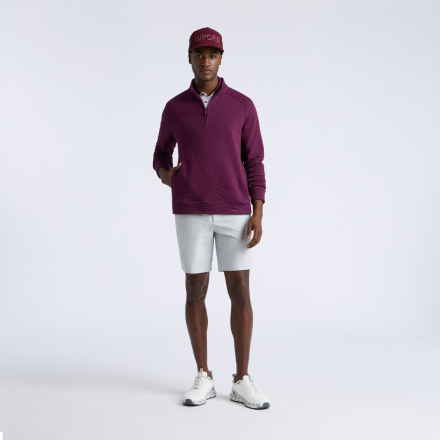 DUNES COTTON QUILTED 1/4 ZIP PULLOVER in DARK PLUM - Alternate Image 2