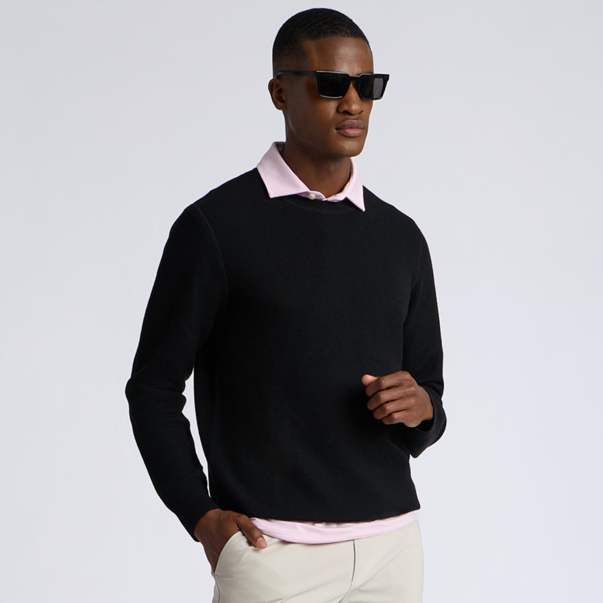 THE CLUB MERINO WOOL CREWNECK SWEATER in Onyx - Alternate Image 2