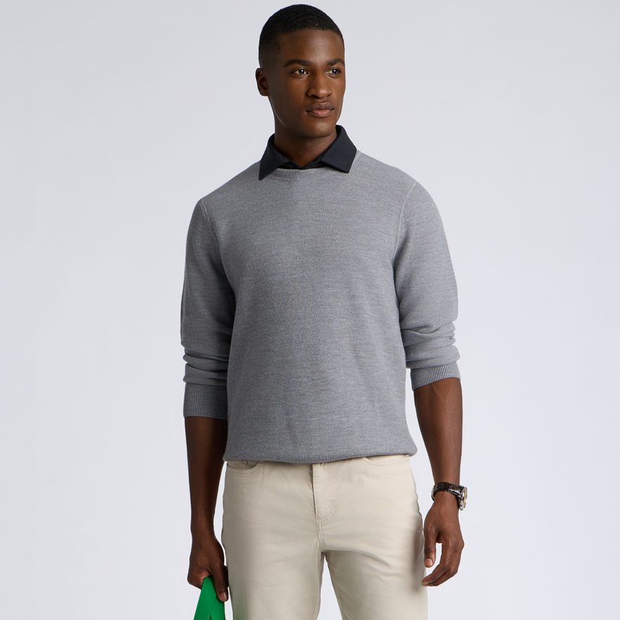 THE CLUB MERINO WOOL CREWNECK JUMPER in NIMBUS MELANGE - Alternate Image 2