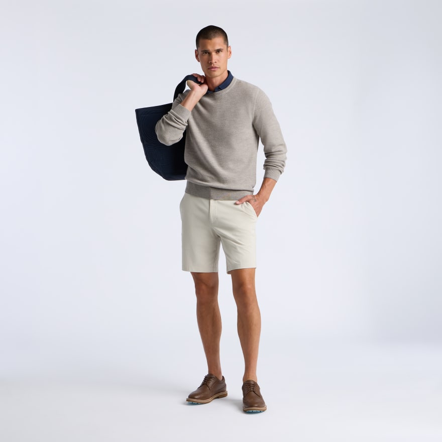 THE CLUB MERINO WOOL CREWNECK SWEATER in PUMICE MELANGE - Alternate Image 1