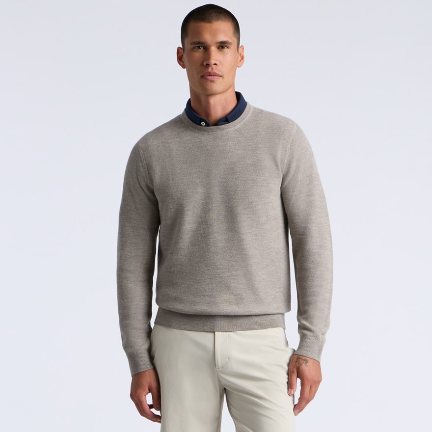 THE CLUB MERINO WOOL CREWNECK SWEATER in PUMICE MELANGE - Alternate Image 2