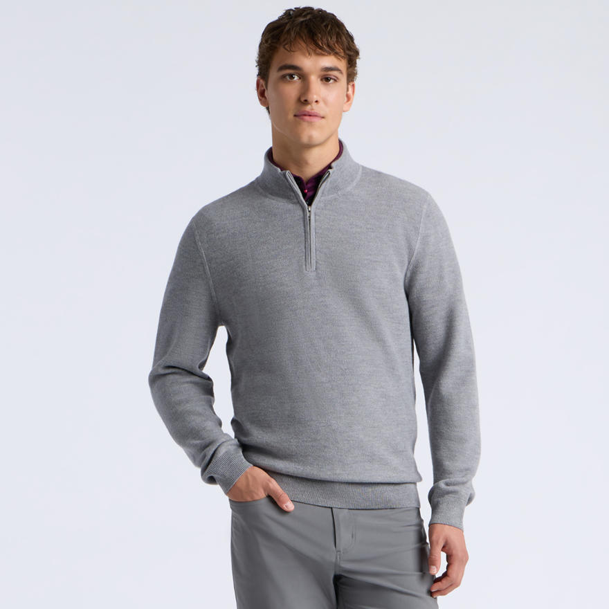 THE CLUB MERINO WOOL 1/4 ZIP SWEATER in NIMBUS MELANGE - Alternate Image 2