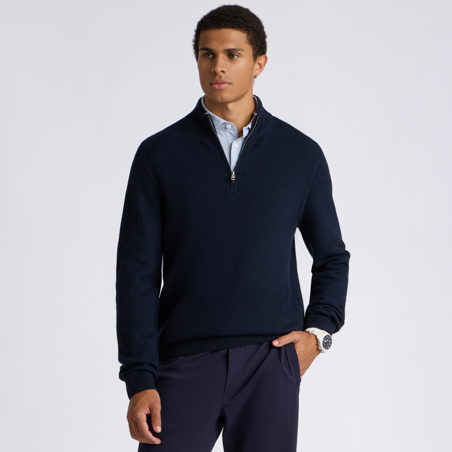 THE CLUB MERINO WOOL 1/4 ZIP SWEATER in Twilight - Alternate Image 1