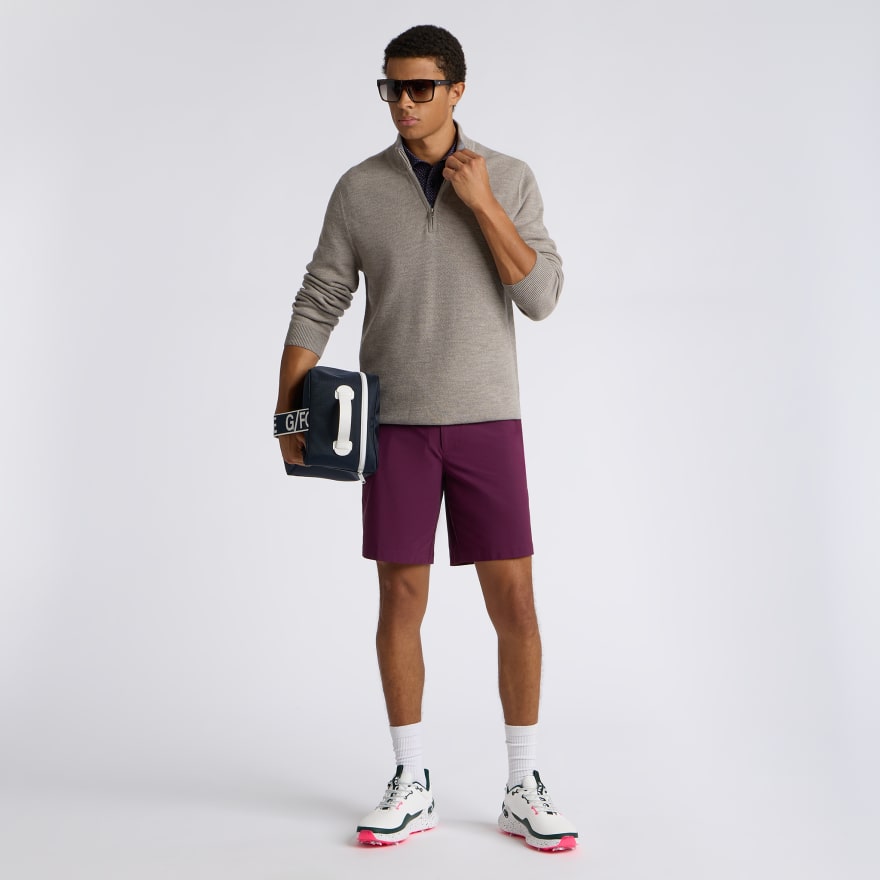 THE CLUB MERINO WOOL 1/4 ZIP SWEATER in PUMICE MELANGE - Alternate Image 1