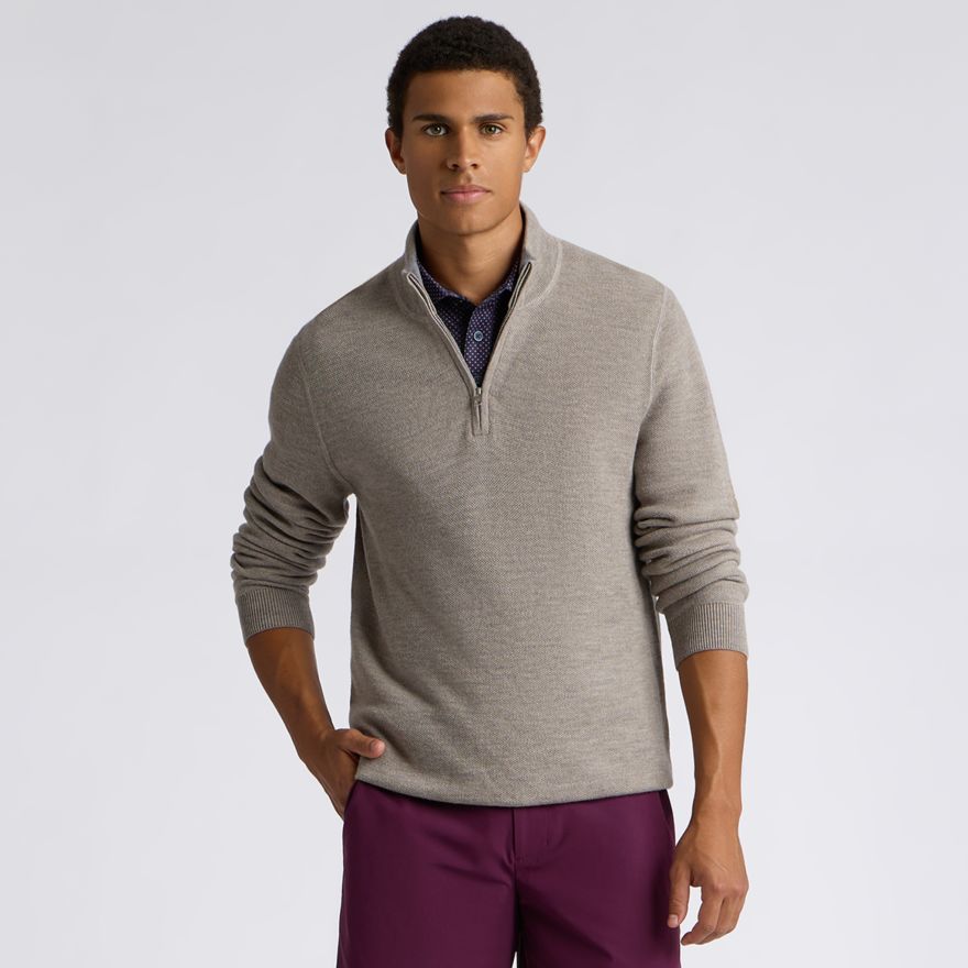 THE CLUB MERINO WOOL 1/4 ZIP SWEATER in PUMICE MELANGE - Alternate Image 2