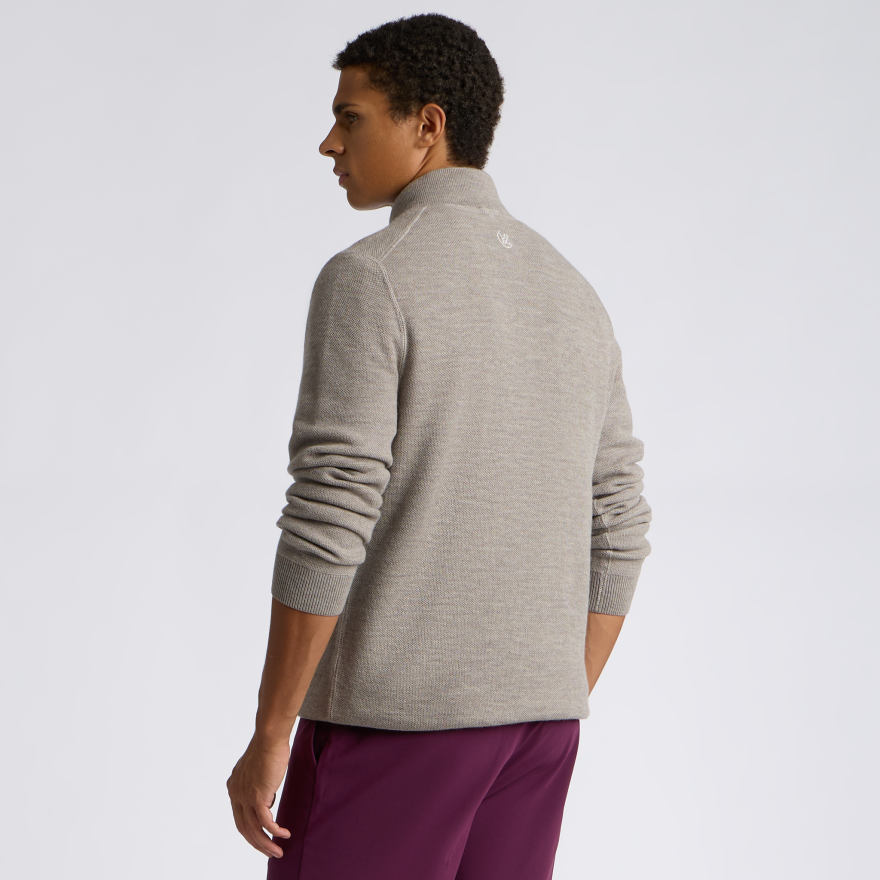 THE CLUB MERINO WOOL 1/4 ZIP SWEATER in PUMICE MELANGE - Alternate Image 3