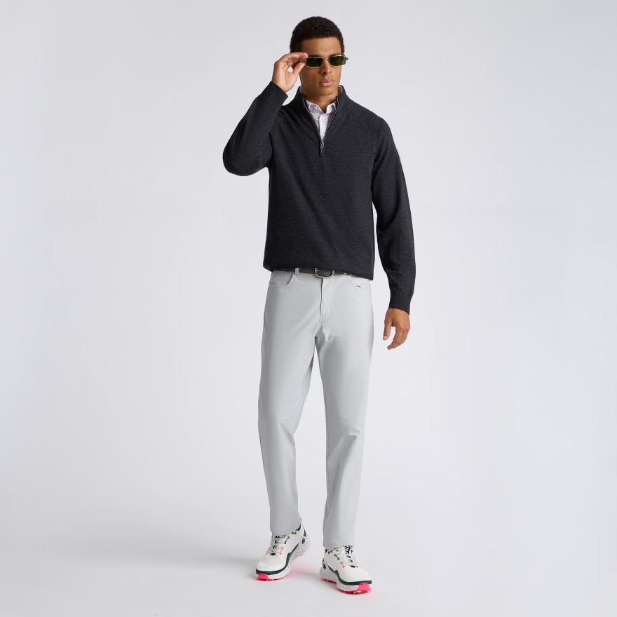 CIRCLE G MERINO WOOL 1/4 ZIP PULLOVER in CHARCOAL MELANGE / TWILIGHT - Alternate Image 1