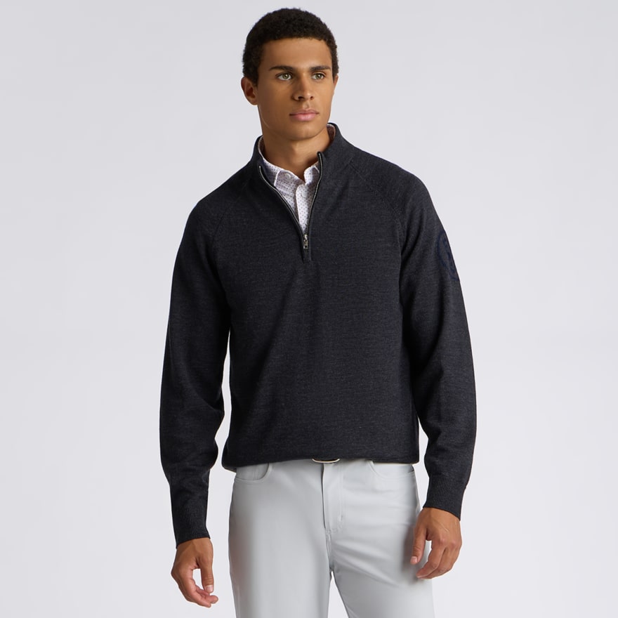 CIRCLE G MERINO WOOL 1/4 ZIP PULLOVER in CHARCOAL MELANGE / TWILIGHT - Alternate Image 2