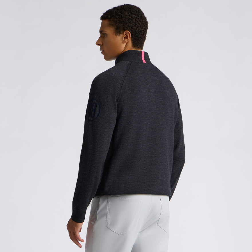 CIRCLE G MERINO WOOL 1/4 ZIP PULLOVER in CHARCOAL MELANGE / TWILIGHT - Alternate Image 3