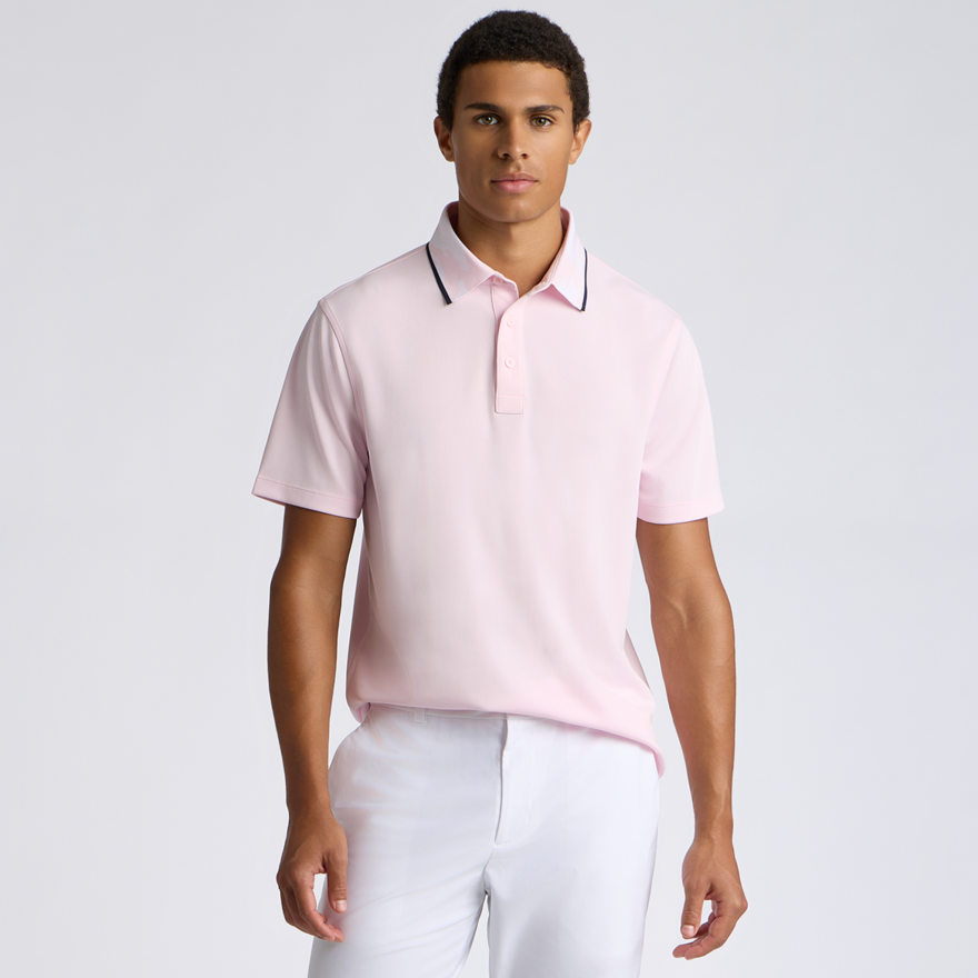 CAMO COLLAR PERFORMANCE PIQU&Eacute; POLO in BLUSH/SNOW - Alternate Image 1