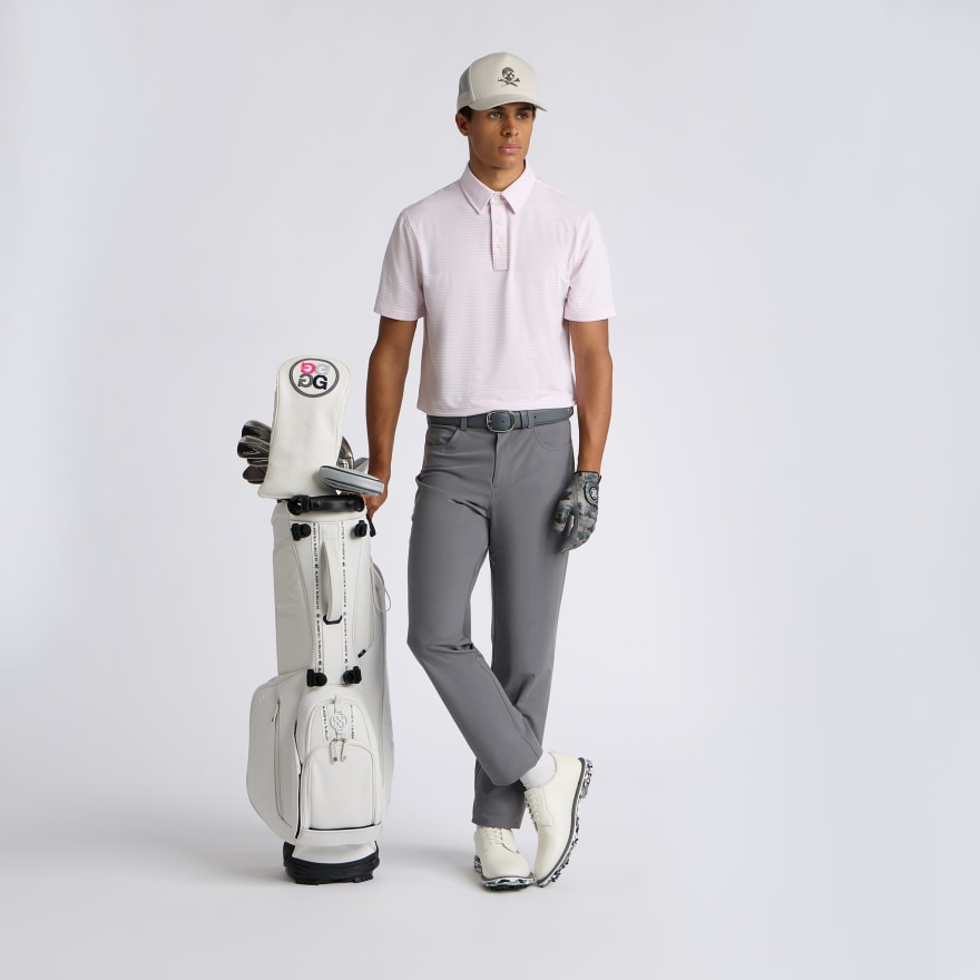 ALL PLAY STRIPE STRETCH KNIT POLO in Blush - Alternate Image 1