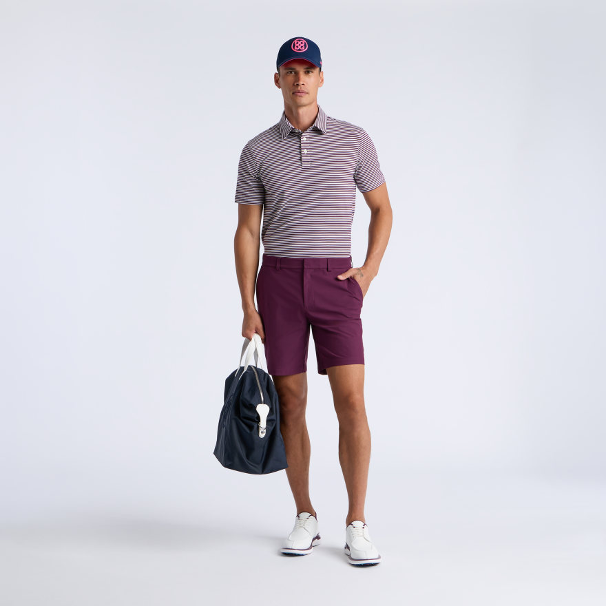 ALL PLAY STRIPE STRETCH KNIT POLO in DARK PLUM - Alternate Image 1