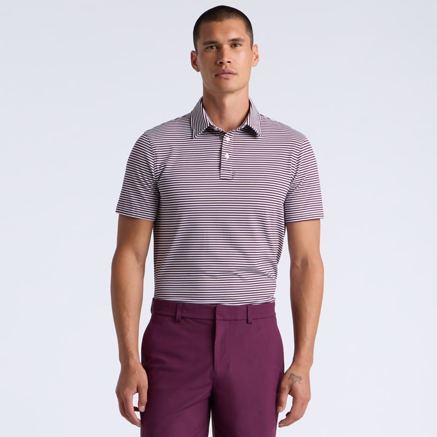 ALL PLAY STRIPE STRETCH KNIT POLO in DARK PLUM - Alternate Image 2