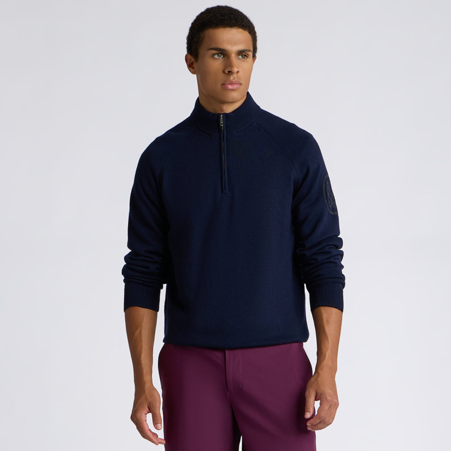 CIRCLE G MERINO WOOL 1/4 ZIP PULLOVER in TWILIGHT / CHARCOAL MELANGE - Alternate Image 2