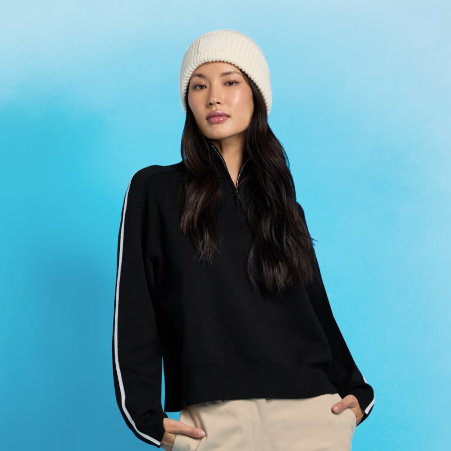 MERINO WOOL CONTRAST STRIPE QUARTER ZIP SWEATER - Alternate Image 1