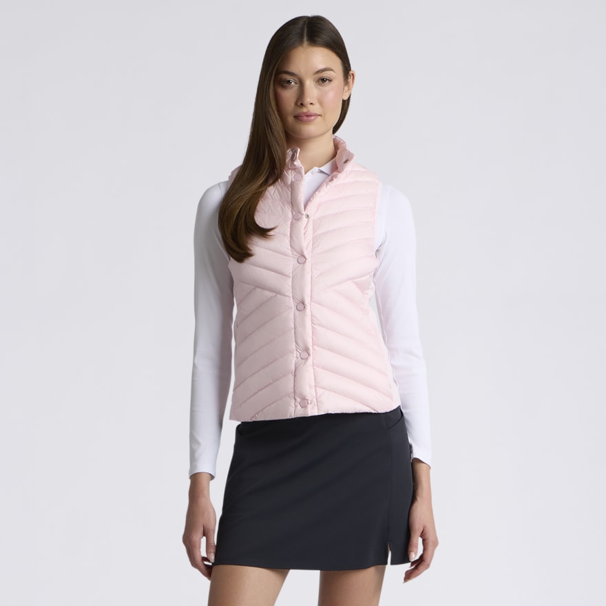 V-DOWN QUILTED STRETCH TECH INTERLOCK VEST in Blush - Alternate Image 2