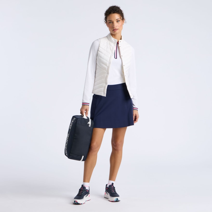 V-DOWN QUILTED STRETCH TECH INTERLOCK VEST in CHALK WHITE - Alternate Image 1