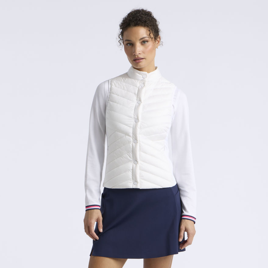 V-DOWN QUILTED STRETCH TECH INTERLOCK VEST in CHALK WHITE - Alternate Image 2