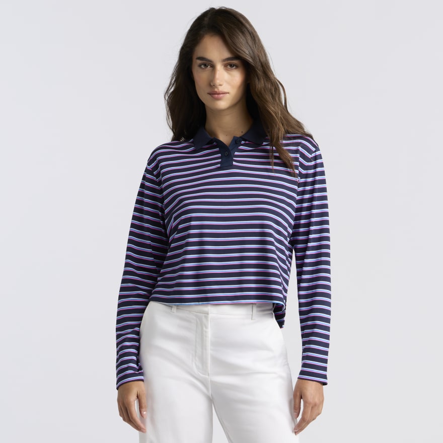 STRIPED IT TECH PIQU&Eacute; RELAXED LONG SLEEVE POLO in Twilight - Alternate Image 1