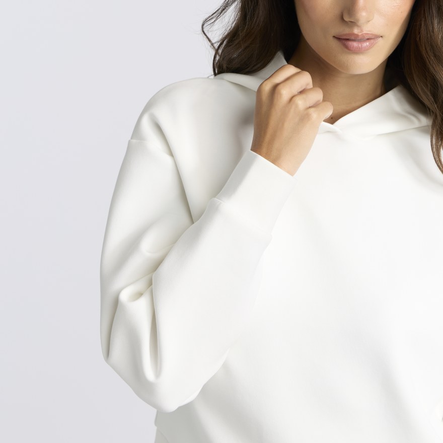 COTTON BLEND SCUBA HOODIE in CHALK WHITE - Alternate Image 4