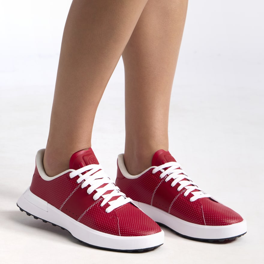WOMEN'S LTD RELEASE G.112 PERFORATED LEATHER SADDLE STRIPE GOLF SHOE in CLASSIC RED / SNOW - Alternate Image 5
