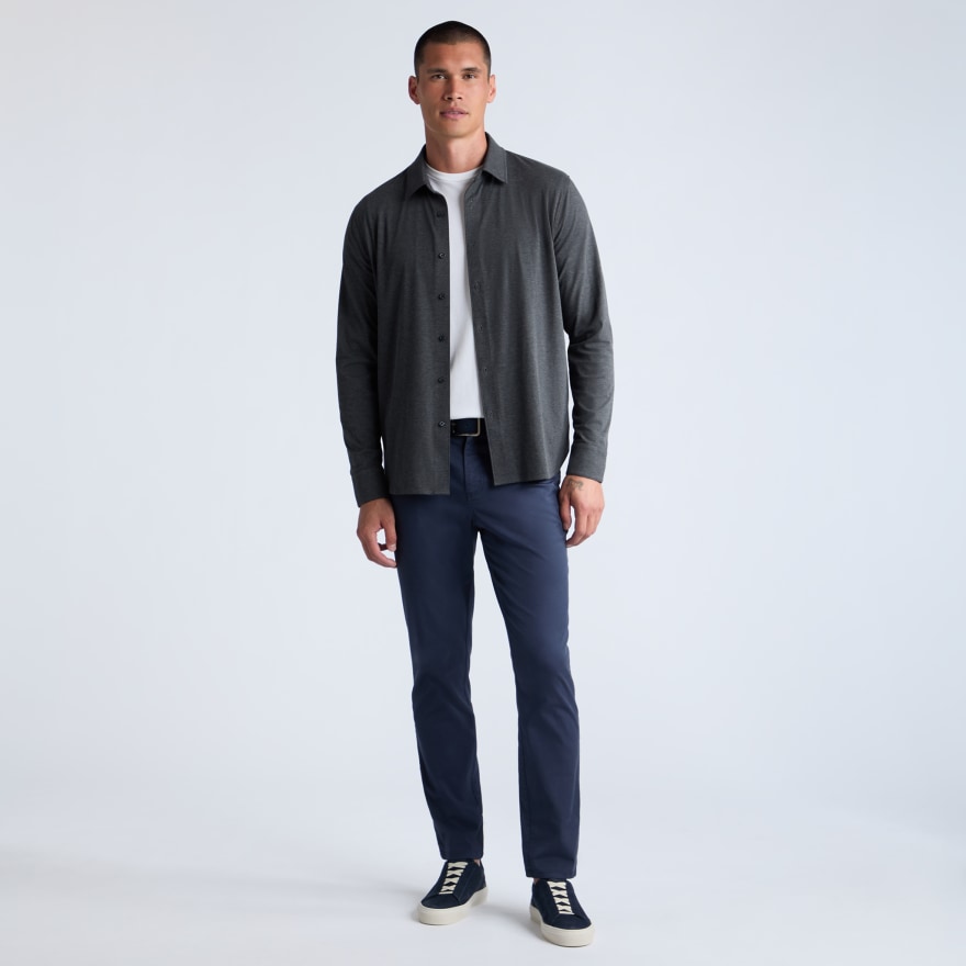 LUXE COTTON BLEND SHIRT in CHARCOAL MELANGE - Alternate Image 1