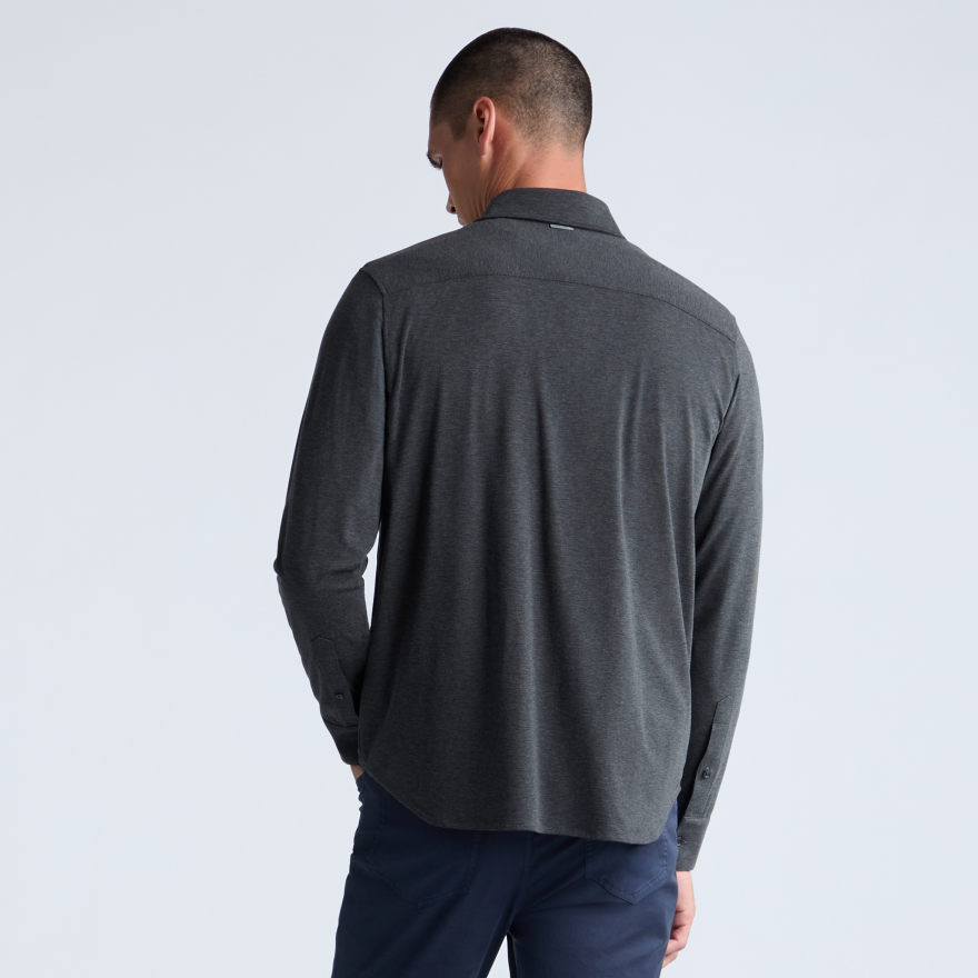 LUXE COTTON BLEND SHIRT in CHARCOAL MELANGE - Alternate Image 3