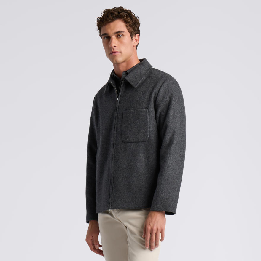 LTD RELEASE DOUBLE FACED MERINO WOOL CASHMERE SHIRT JACKET in CHARCOAL MELANGE - Alternate Image 3