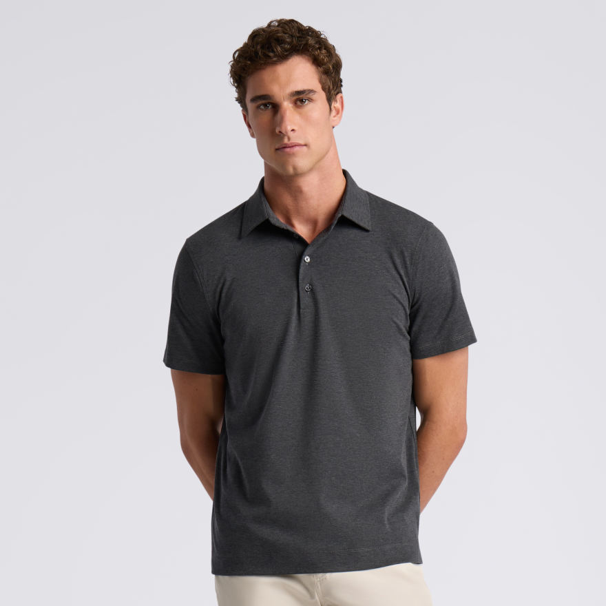 LUXE COTTON BLEND POLO in CHARCOAL MELANGE - Alternate Image 2