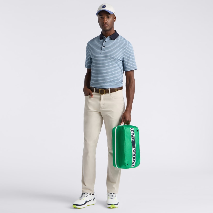 HERRINGBONE STRIPE TECH JERSEY POLO in Onyx/Snow - Alternate Image 1