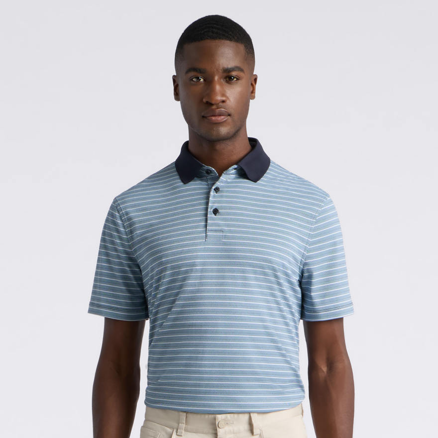 HERRINGBONE STRIPE TECH JERSEY POLO in Onyx/Snow - Alternate Image 2