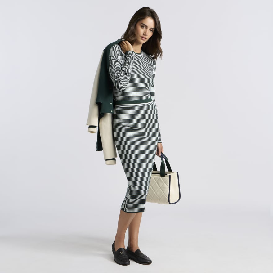 STRIPE RIB MIDI SKIRT in PINE/SNOW - Alternate Image 1