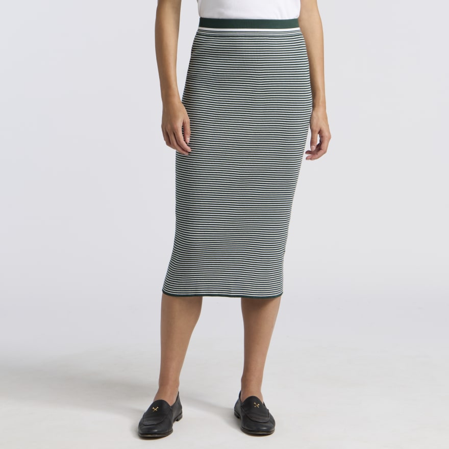 STRIPE RIB MIDI SKIRT in PINE/SNOW - Alternate Image 2