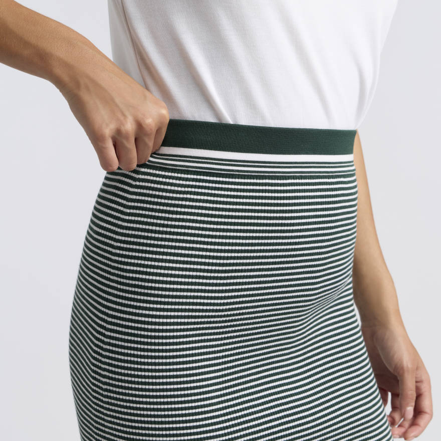 STRIPE RIB MIDI SKIRT in PINE/SNOW - Alternate Image 4