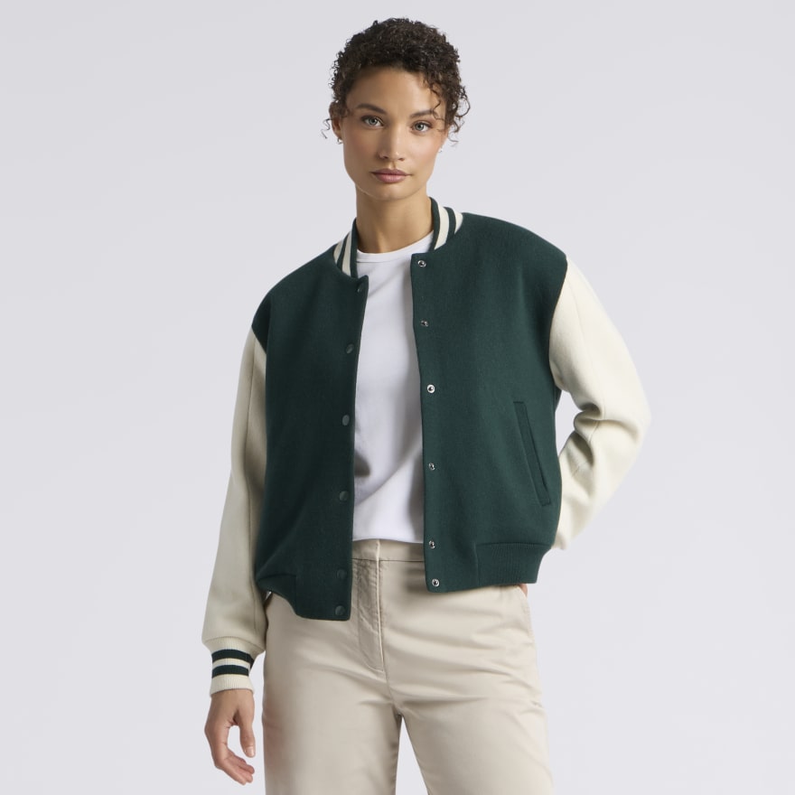 LTD RELEASE OVERSIZED WOOL CASHMERE VARSITY JACKET in Pine - Alternate Image 2