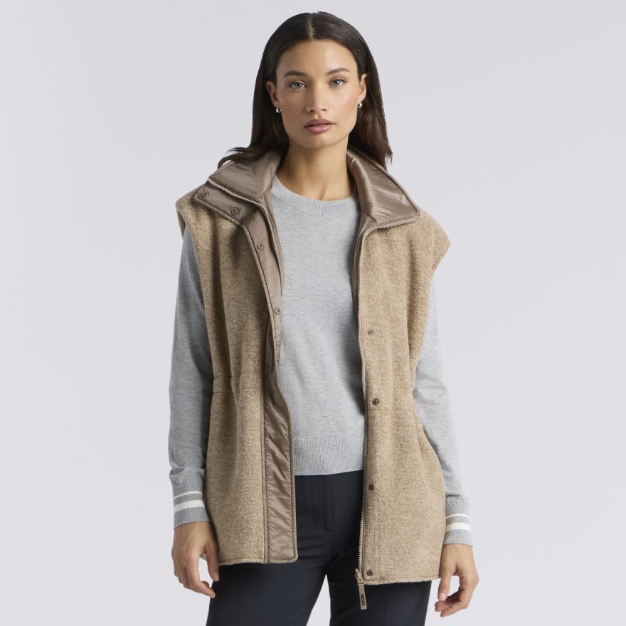 REVERSIBLE FLEECE & NYLON HYBRID VEST in MOCHA MELANGE / MOCHA - Alternate Image 2
