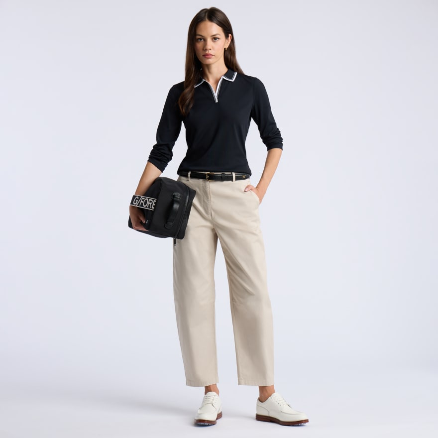JOHNNY COLLAR NYLON RIB LONG SLEEVE POLO in Onyx - Alternate Image 1