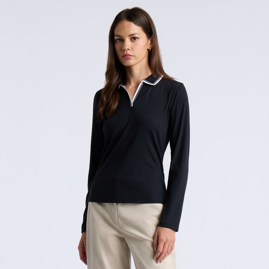JOHNNY COLLAR NYLON RIB LONG SLEEVE POLO in Onyx - Alternate Image 2