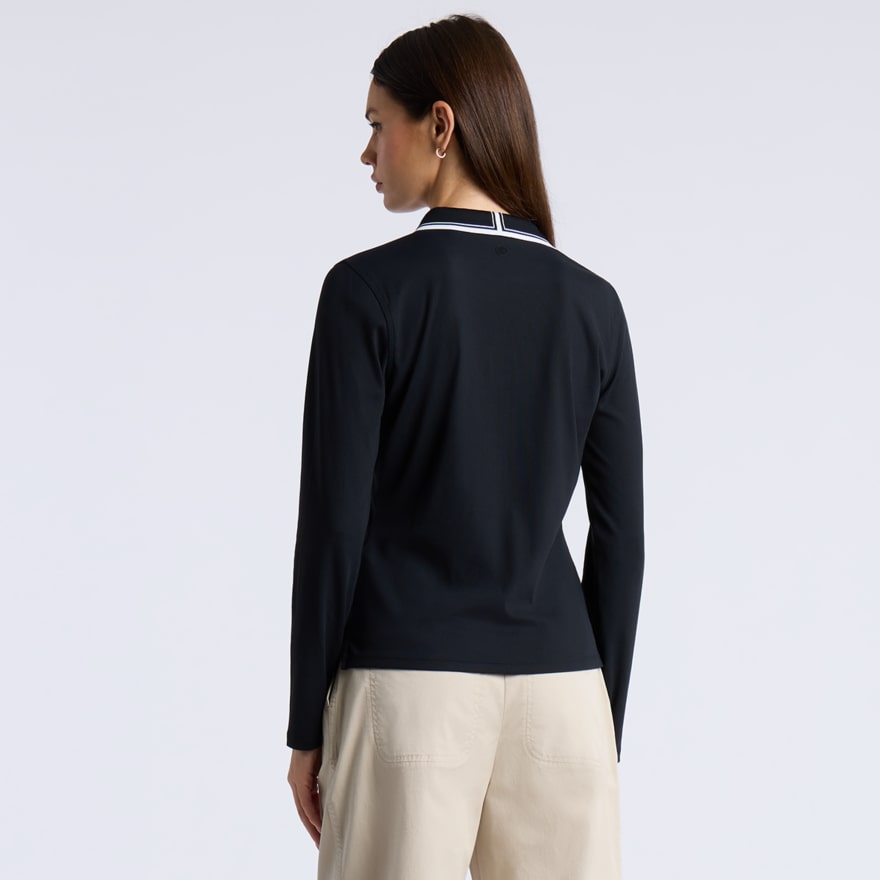 JOHNNY COLLAR NYLON RIB LONG SLEEVE POLO in Onyx - Alternate Image 3