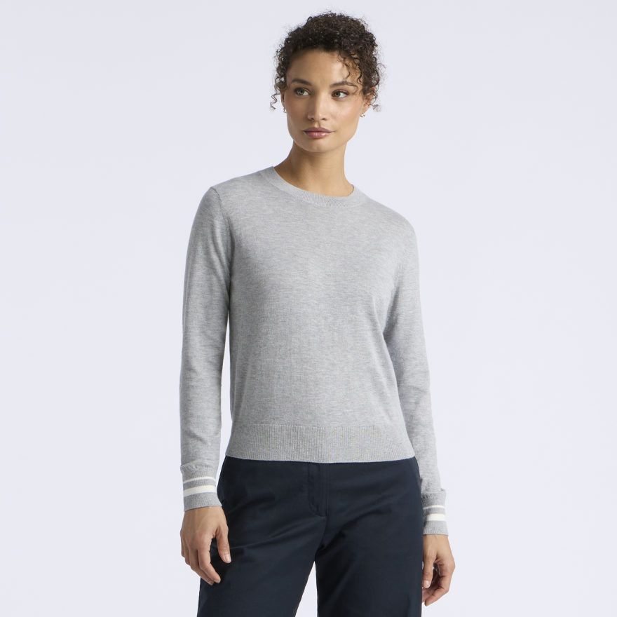 COOLING COTTON CREWNECK SWEATER in NIMBUS MELANGE - Alternate Image 2