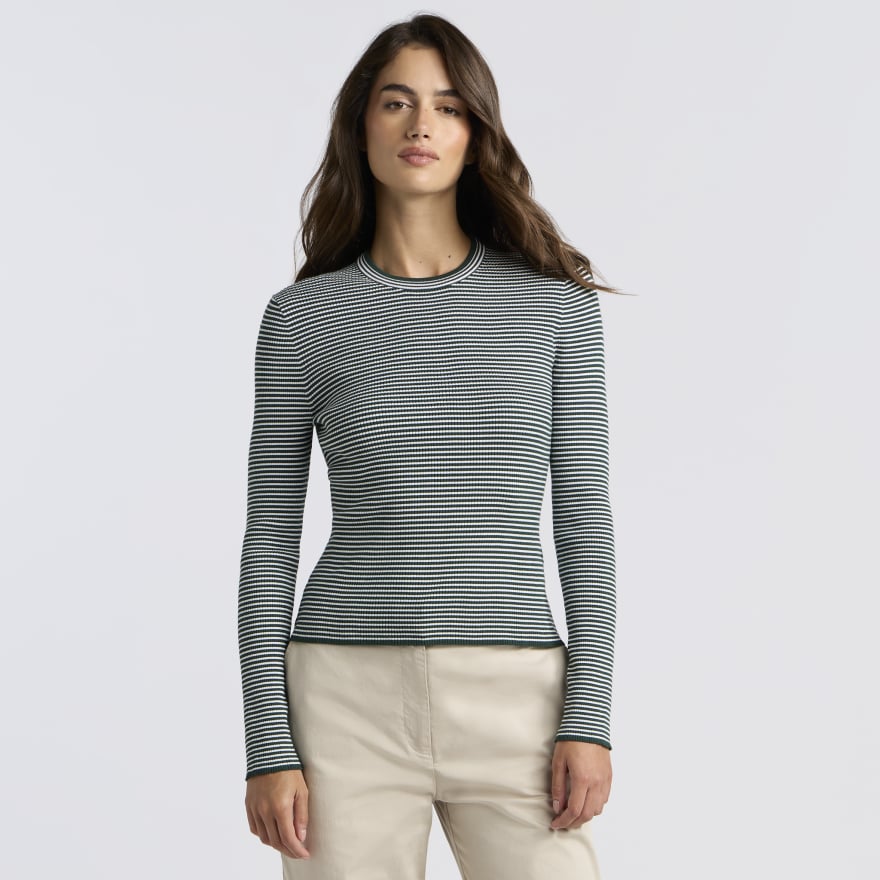 STRIPE RIB FITTED CREWNECK in PINE/SNOW - Alternate Image 2