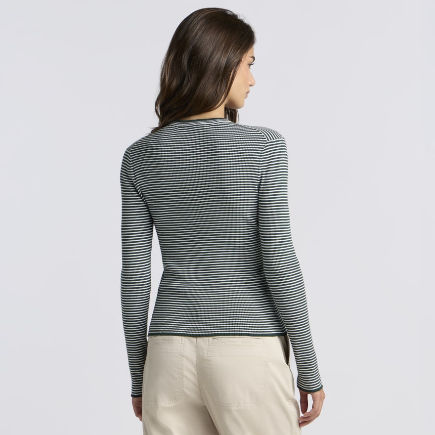 STRIPE RIB FITTED CREWNECK in PINE/SNOW - Alternate Image 3